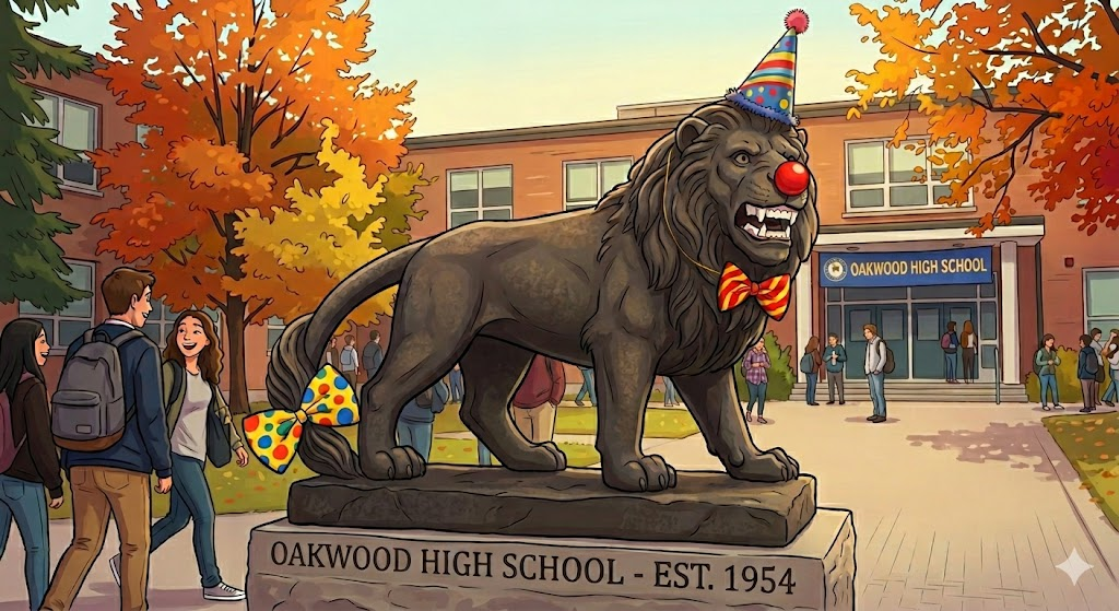 CELPIP Speaking Task 8: A Lion Statue Wearing a Party Hat