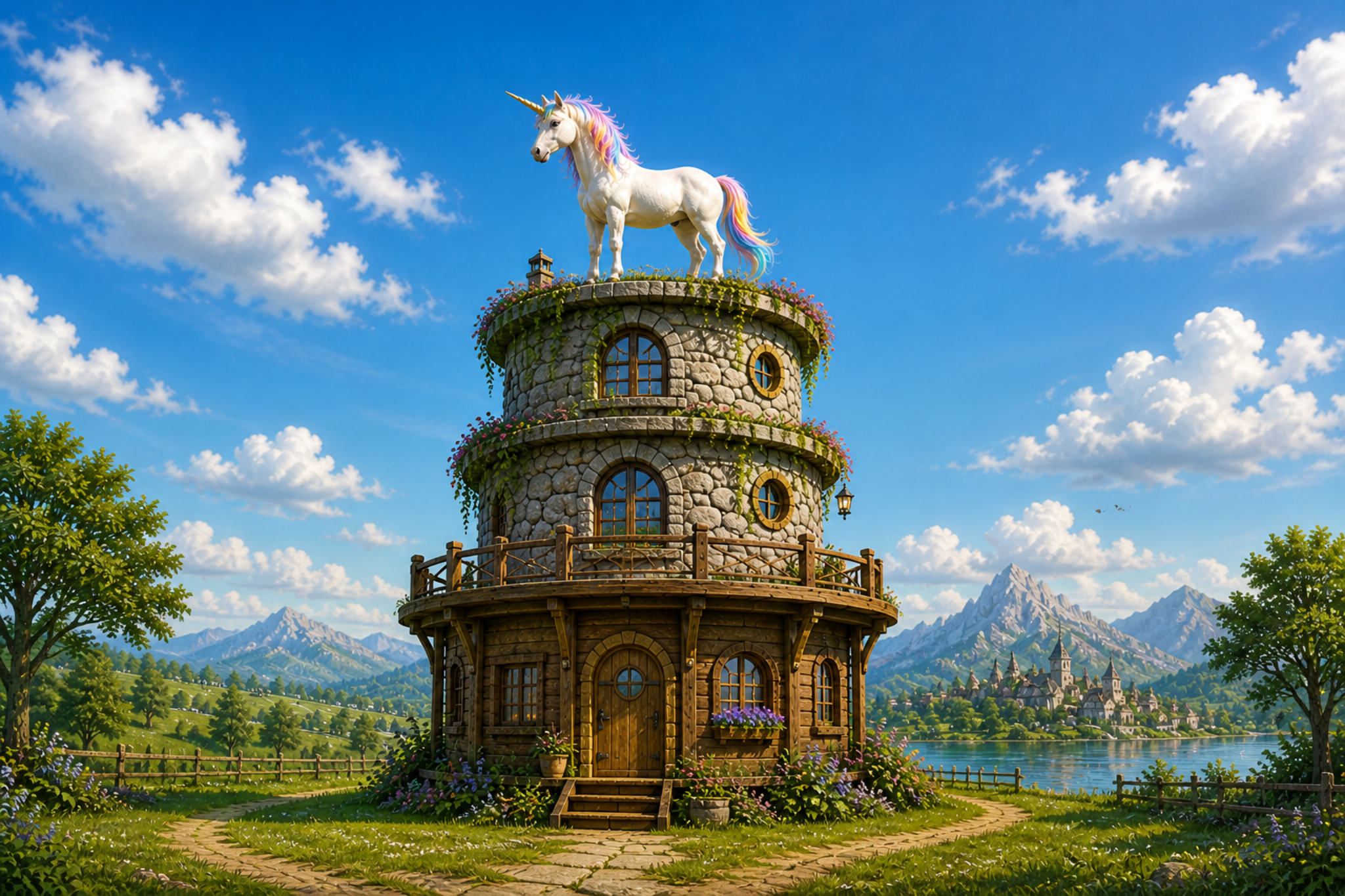 A Magical Tower with a Unicorn