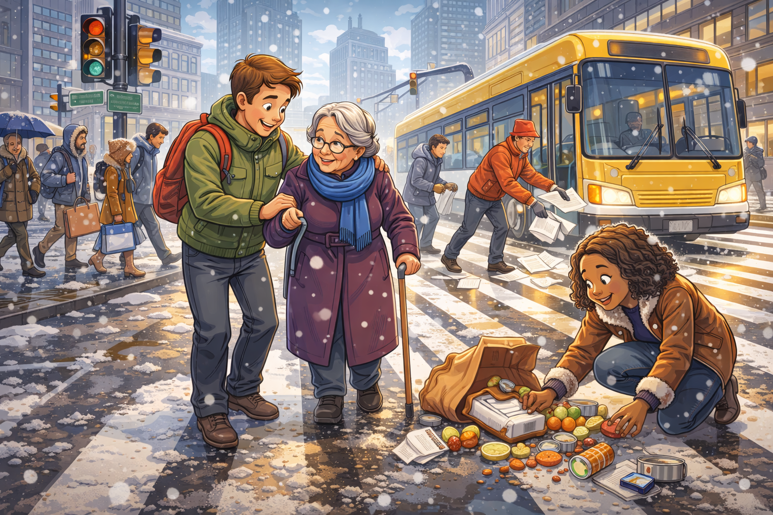 CELPIP Speaking Task 3: Helping an Elderly Woman Cross a Snowy Street
