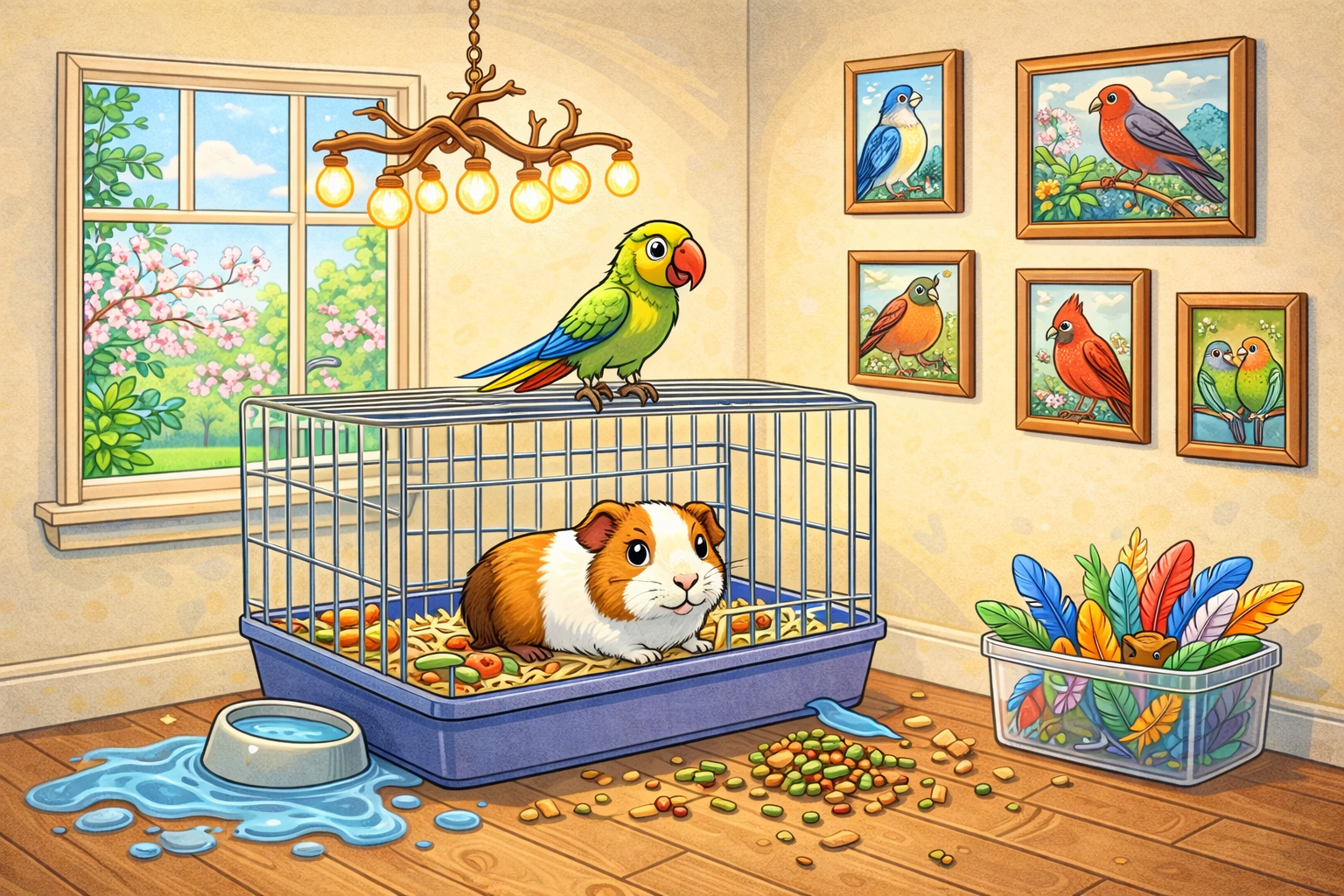 CELPIP Speaking Task 8: A Parrot Perched on a Guinea Pig Cage